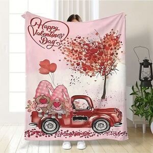 Happy Valentine Day Red Truck Gnomes Throw Blanket. 50”x60”. Ultra Soft. NWT. 2